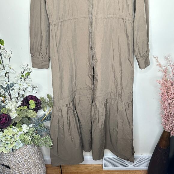 CO Essentials Long Sleeve Tiered Maxi Dress Cotton Tan Brown Sz M {Y47} - Picture 4 of 9